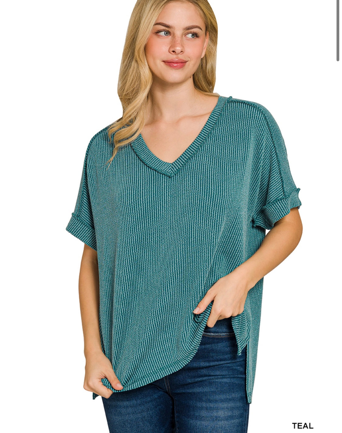 Textured V-Neck Top – Lightweight Everyday Women’s Casual Knit