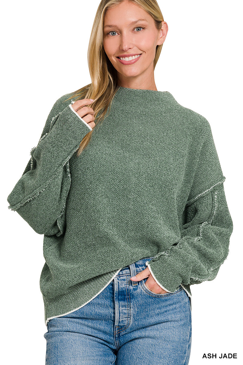 Raw Seam Chenille Sweater – Soft Textured Cozy Knit for Fall & Winter