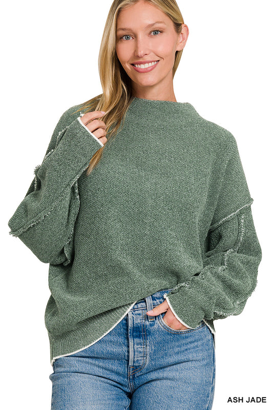 relaxed chenille sweater with exposed seam detail