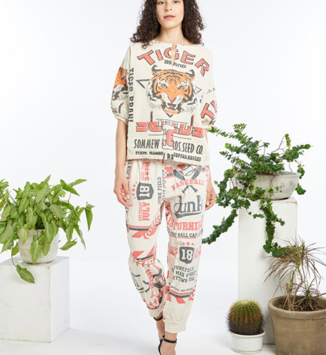 Feed Sack Puff Sleeve Cotton Top – Made in Thailand
