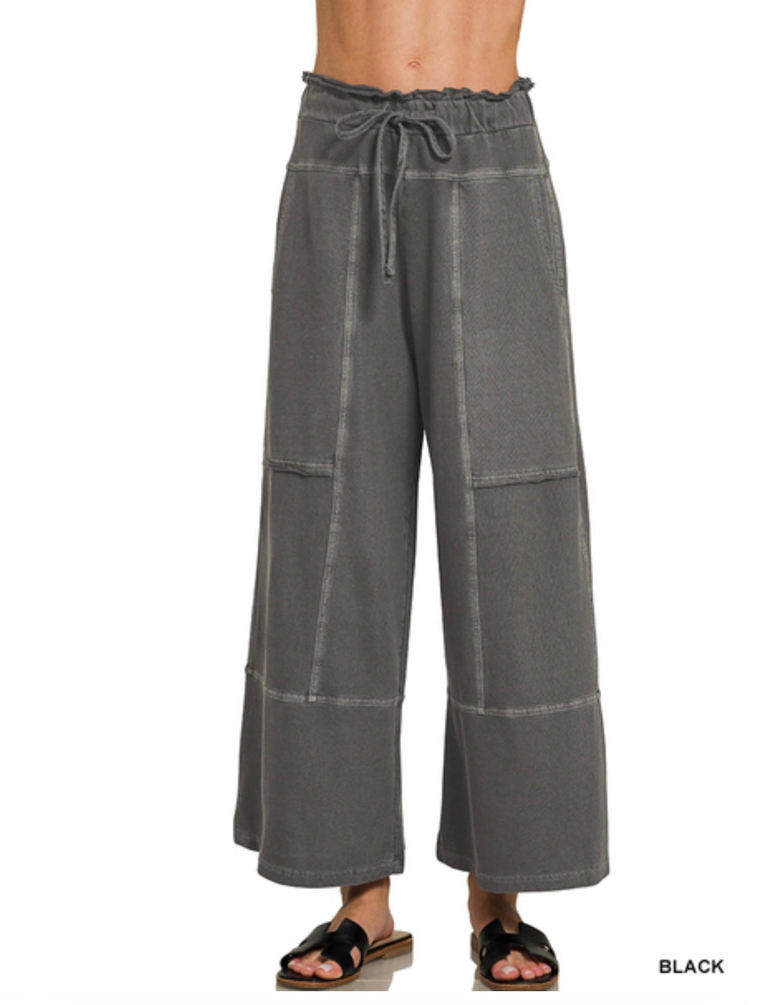 FRENCH TERRY WASHED EXPOSED-SEAM WIDE LEG PANTS
