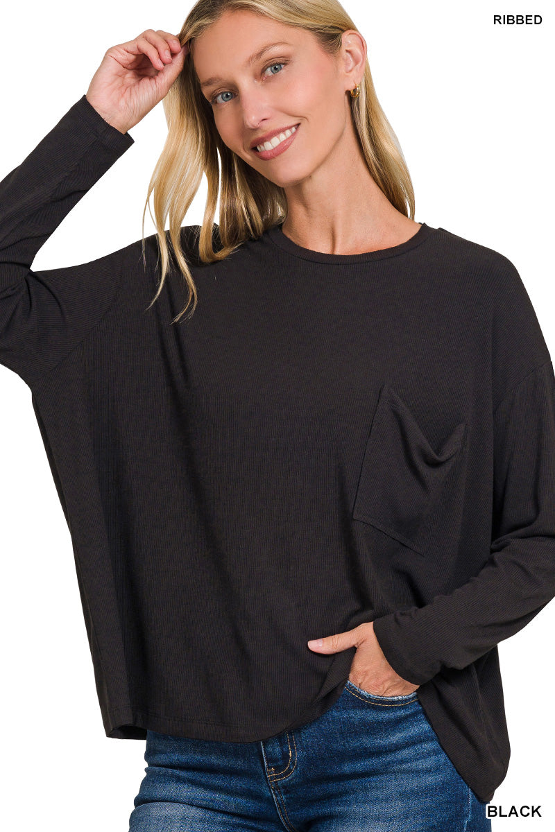 Zenana Long Sleeve Pocket Tee – Everyday Basic