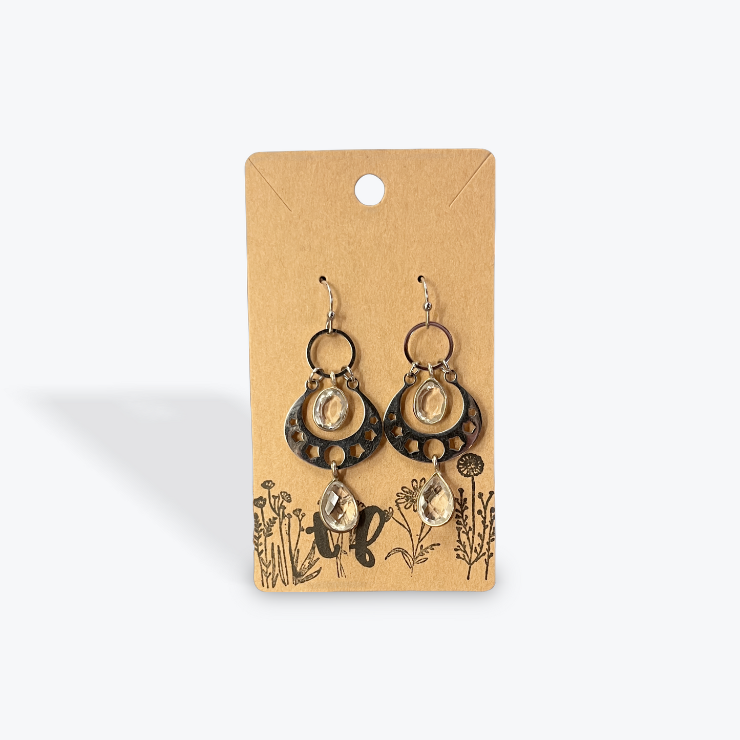 Handmade earrings with gemstone and metal artisan craftsmanship