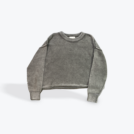 Zenana Cable Knit Charcoal Crop Sweater – Mineral Wash Women’s Fall Fashion