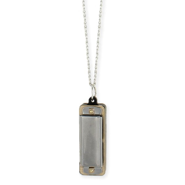 Long Silver Link Chain with Working Harmonica Pendant