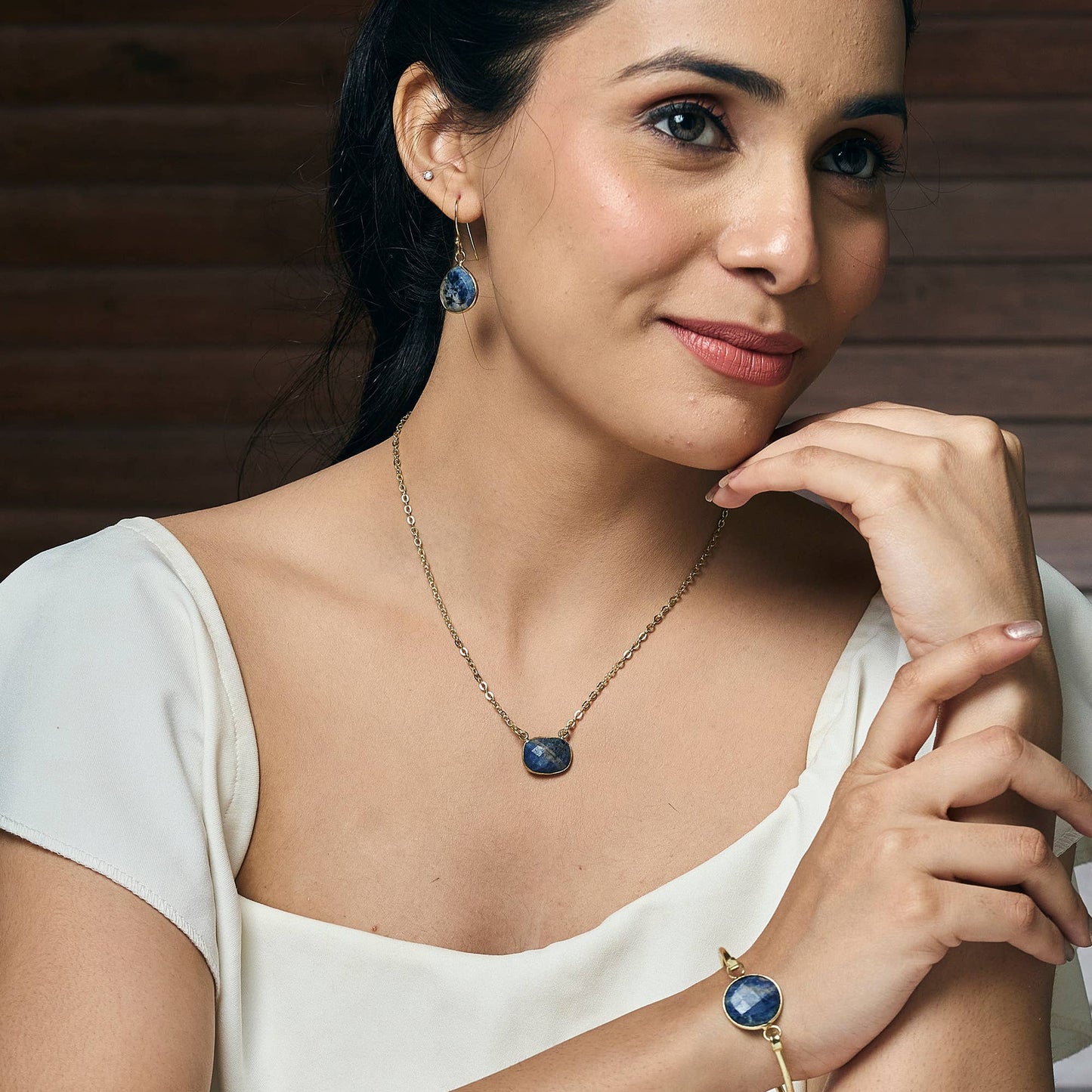 Anju Jewelry - Gold Plated Necklace with Semi-Precious Stone - Sodalite