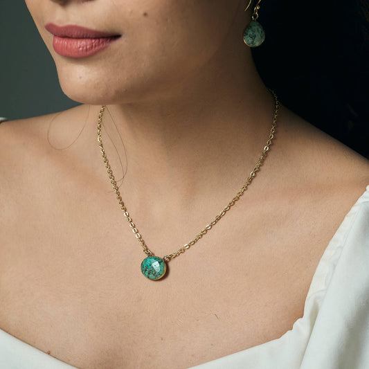 Anju Jewelry - Gold Plated Necklace with Semi-Precious Stone - Turquoise