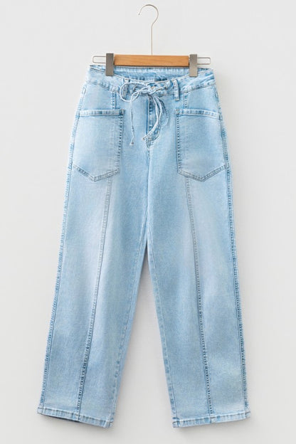 Lightweight Barrel Denim Pants with Drawstring Waist