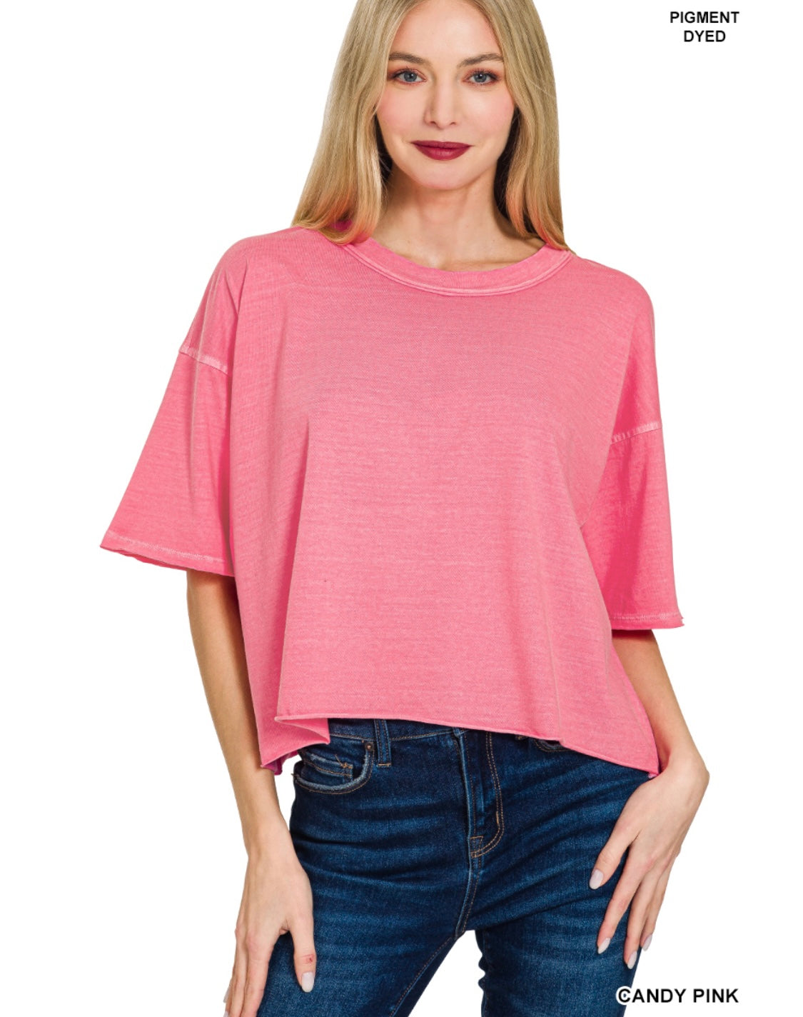 Pigment Dyed & Enzyme Washed Oversized Crop Box Tee – Relaxed Short Sleeve Essential