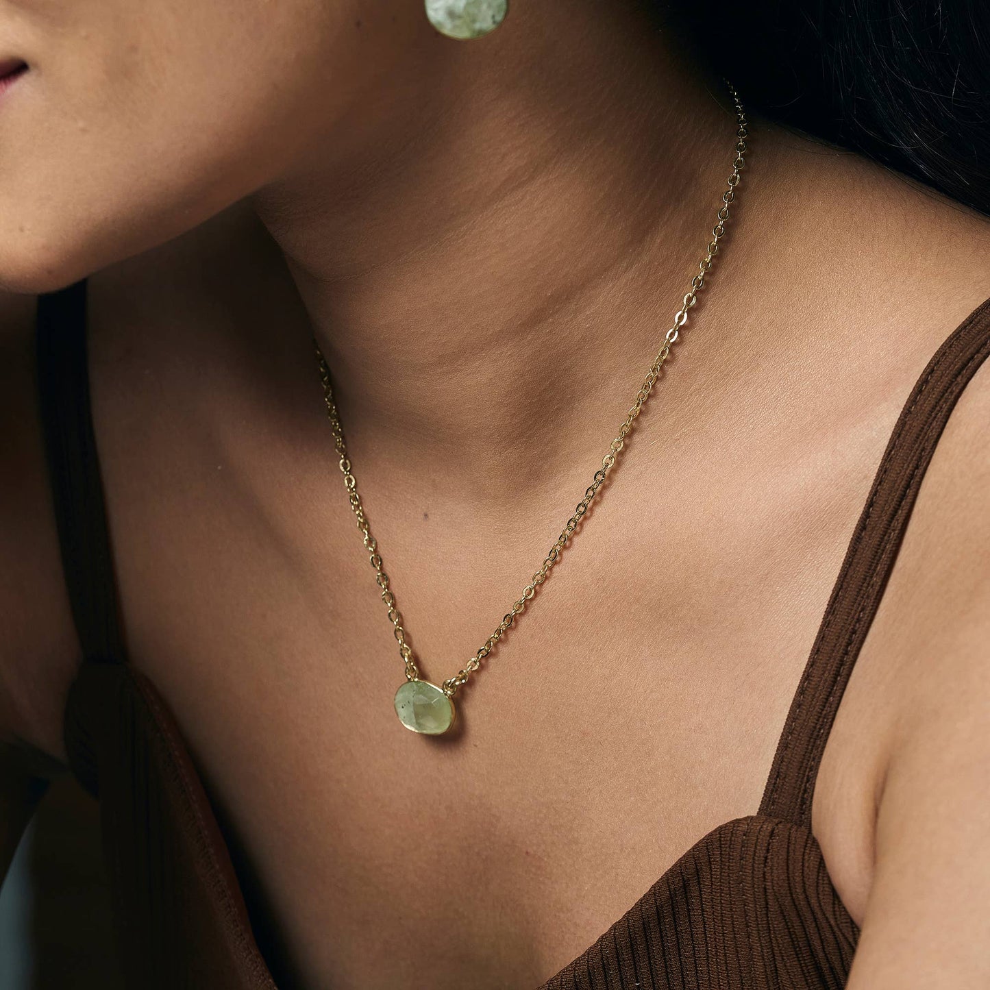 Anju Jewelry - Gold Plated Necklace with Semi-Precious Stone - Prehnite