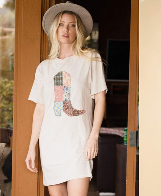 Zutter Cotton Dress with Boot Appliqué | Women's Boutique Dress