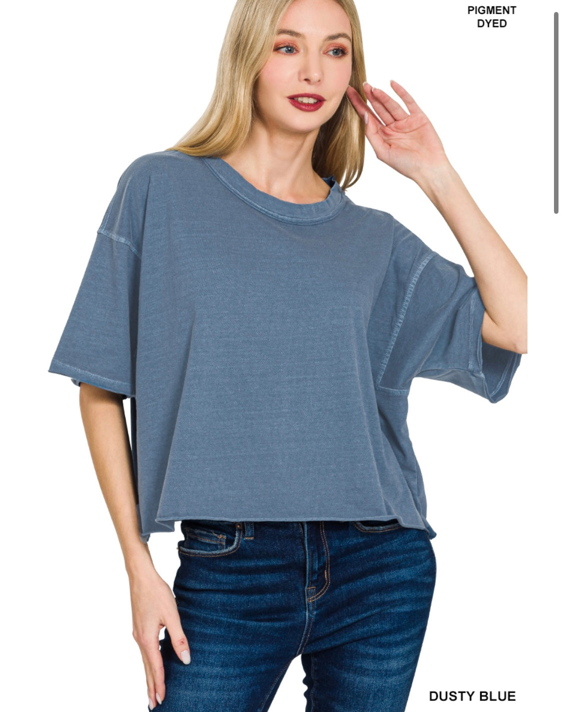 Pigment Dyed & Enzyme Washed Oversized Crop Box Tee – Relaxed Short Sleeve Essential