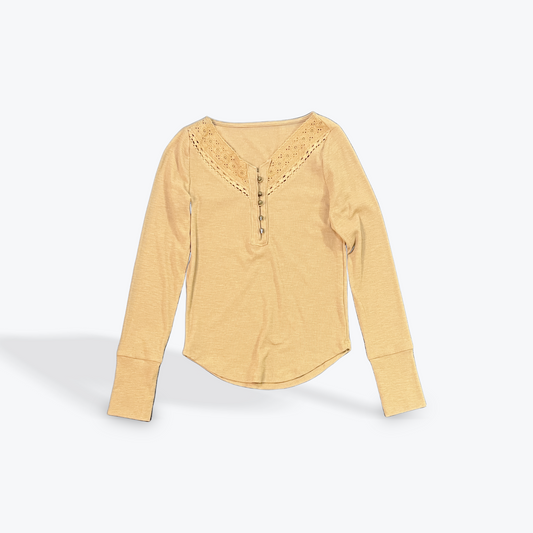 Ribbed Long Sleeve Camel Textured Button Front Blouse – Women’s Fall Wardrobe Essential
