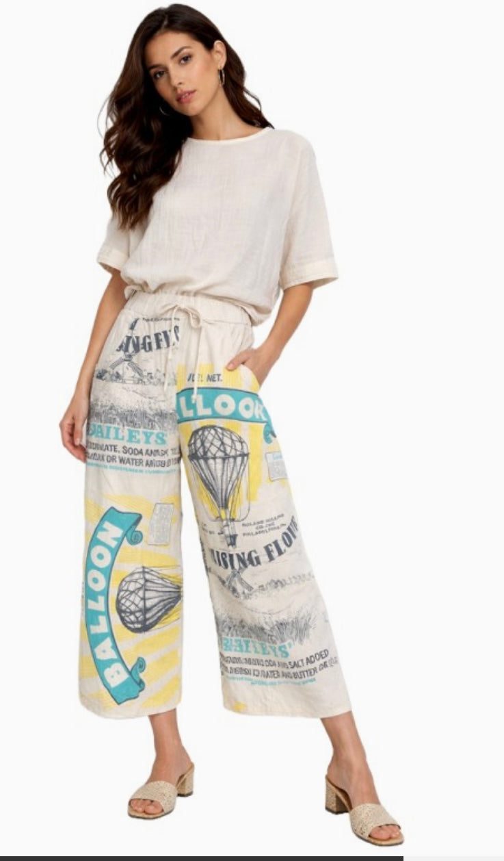 Handmade Feed Sack Pants – 100% Cotton Boho Trousers Made in Nepal (One Size Fits 4–14)