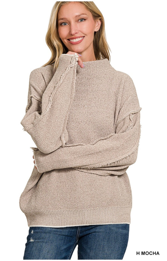 Raw Seam Chenille Sweater – Soft Textured Cozy Knit for Fall & Winter