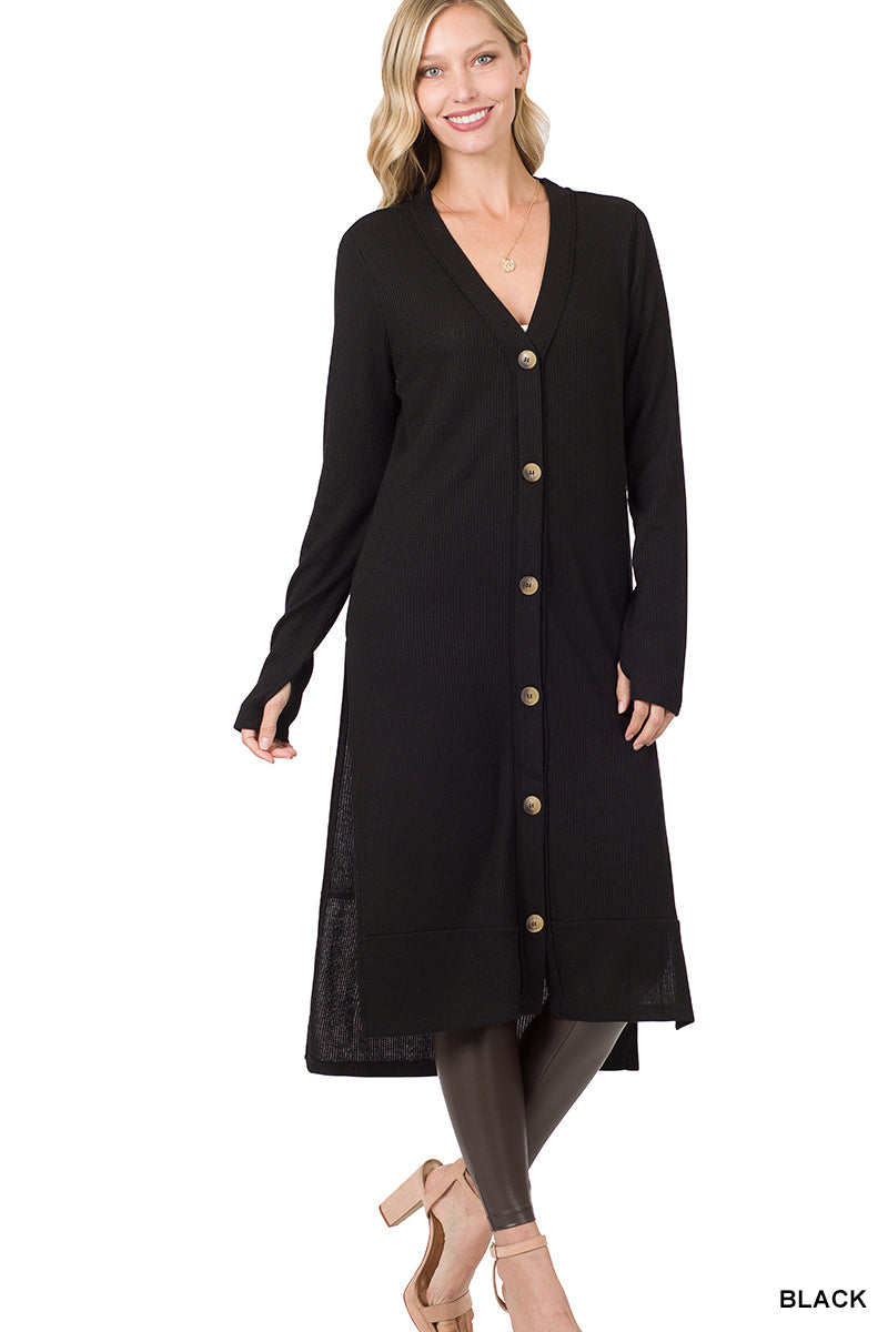 Ribbed Button Front Long Cardigan – Lightweight Layering Sweater for Women