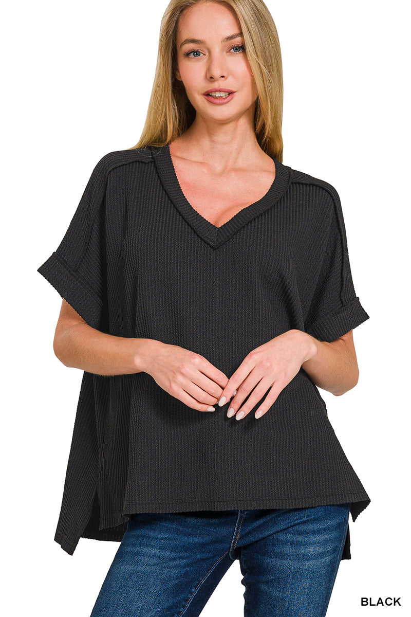 Textured V-Neck Top – Lightweight Everyday Women’s Casual Knit