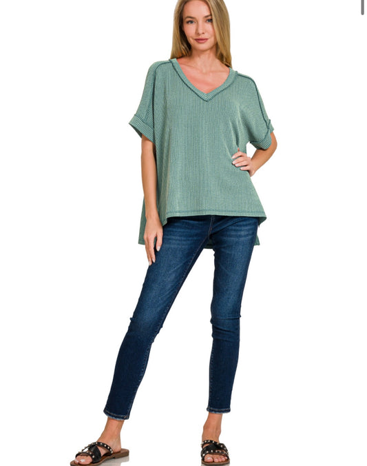 women’s textured V-neck top relaxed everyday style