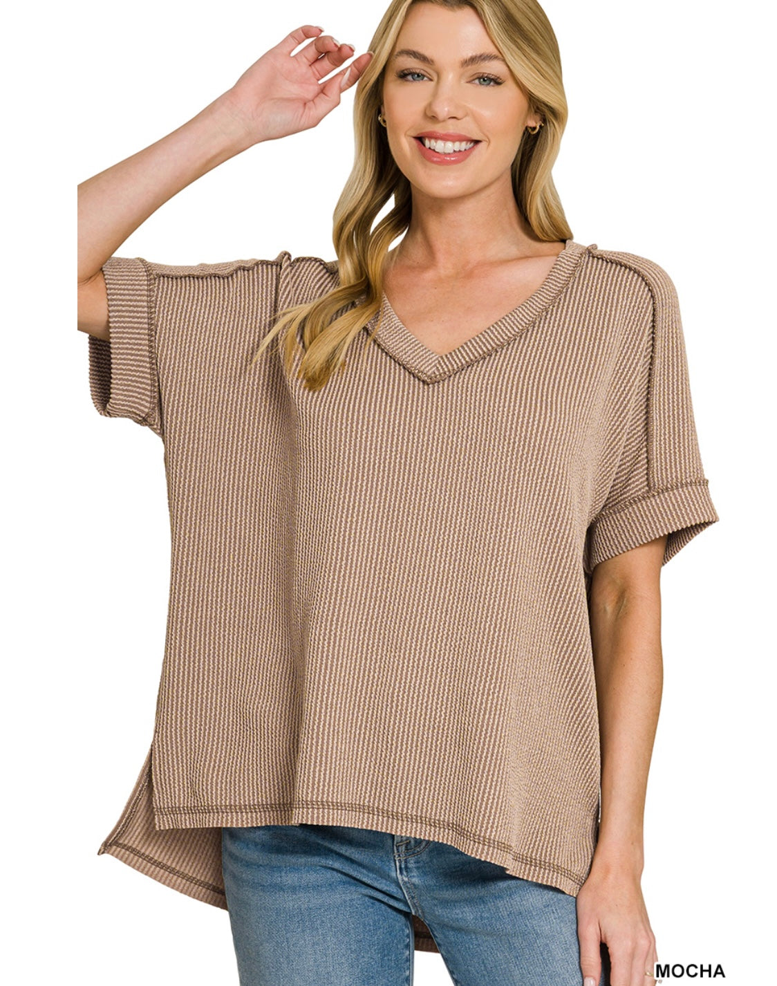 Textured V-Neck Top – Lightweight Everyday Women’s Casual Knit