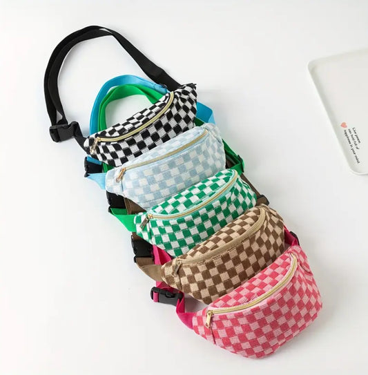 Woven Checkerprint Crossbody Chest Bag – Multicolor Front-Wear Fanny Style Bag