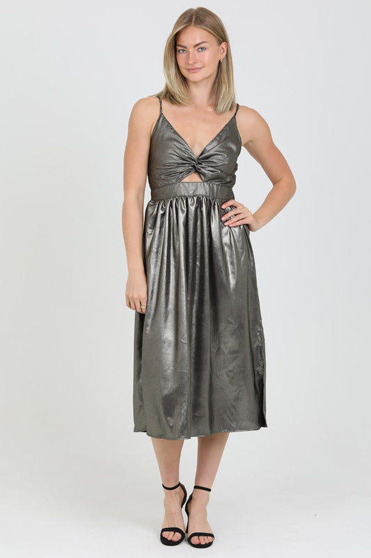 Angie black shimmer mini dress with twist front