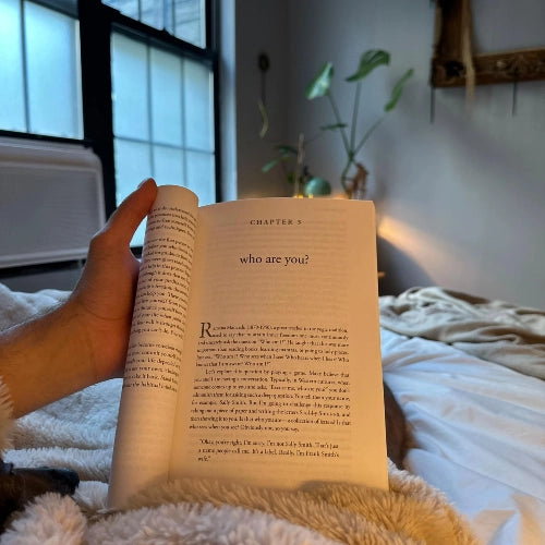 minimal book flat lay with calm reading vibe