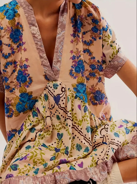 Bold printed babydoll dress with flowy silhouette