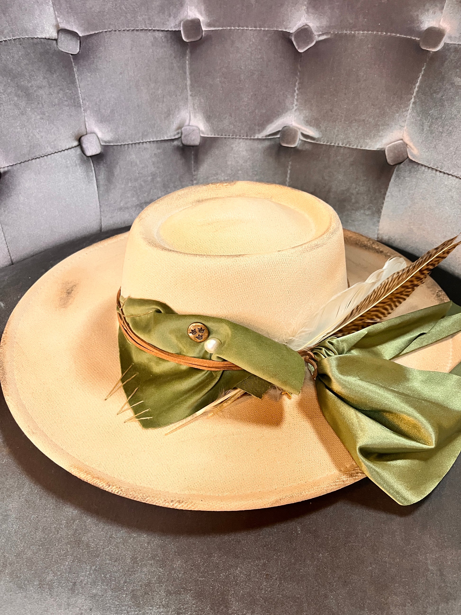 Bourbon Grae handmade fashion hat with artisan gemstone accents