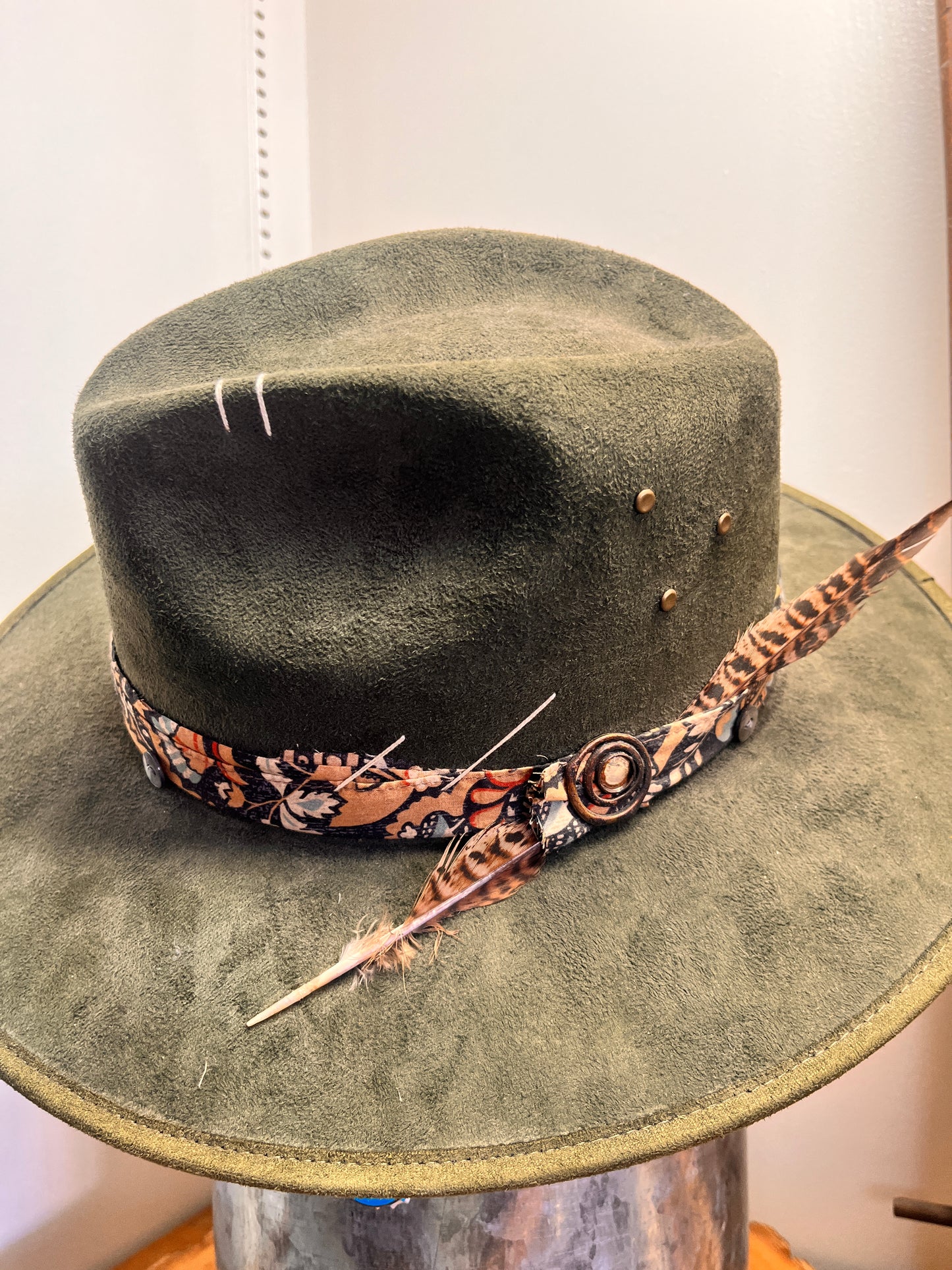 One of a kind Bourbon Grae artisan hat with bold embellishments