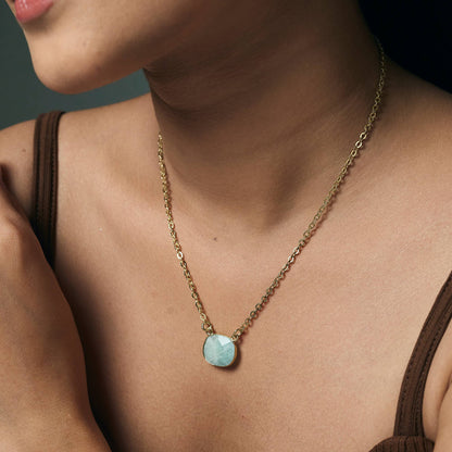 Anju Jewelry - Gold Plated Necklace with Semi-Precious Stone - Amazonite