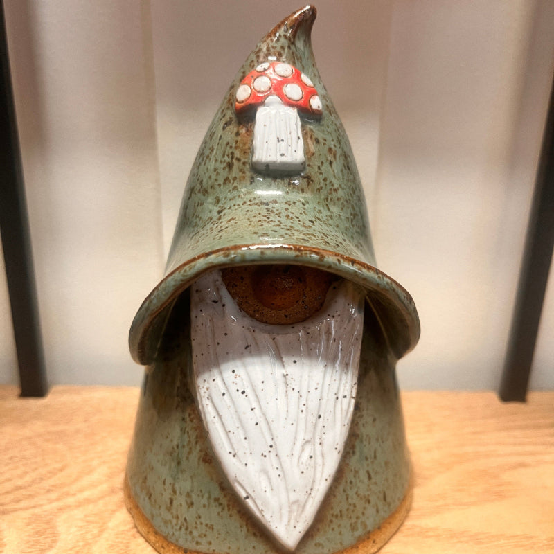 Handmade ceramic bearded gnome with artisan glaze