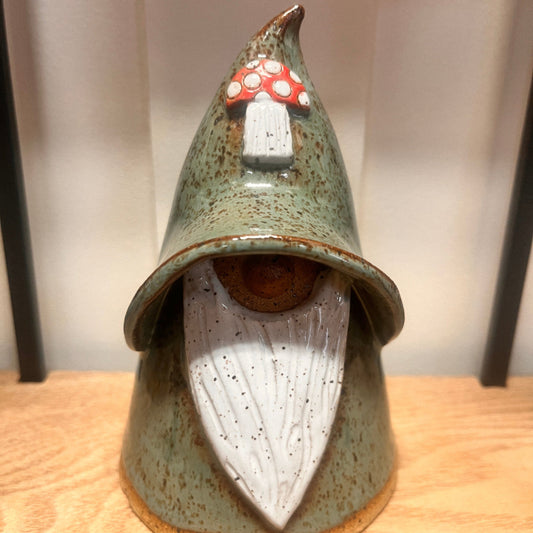 Handmade ceramic bearded gnome with artisan glaze
