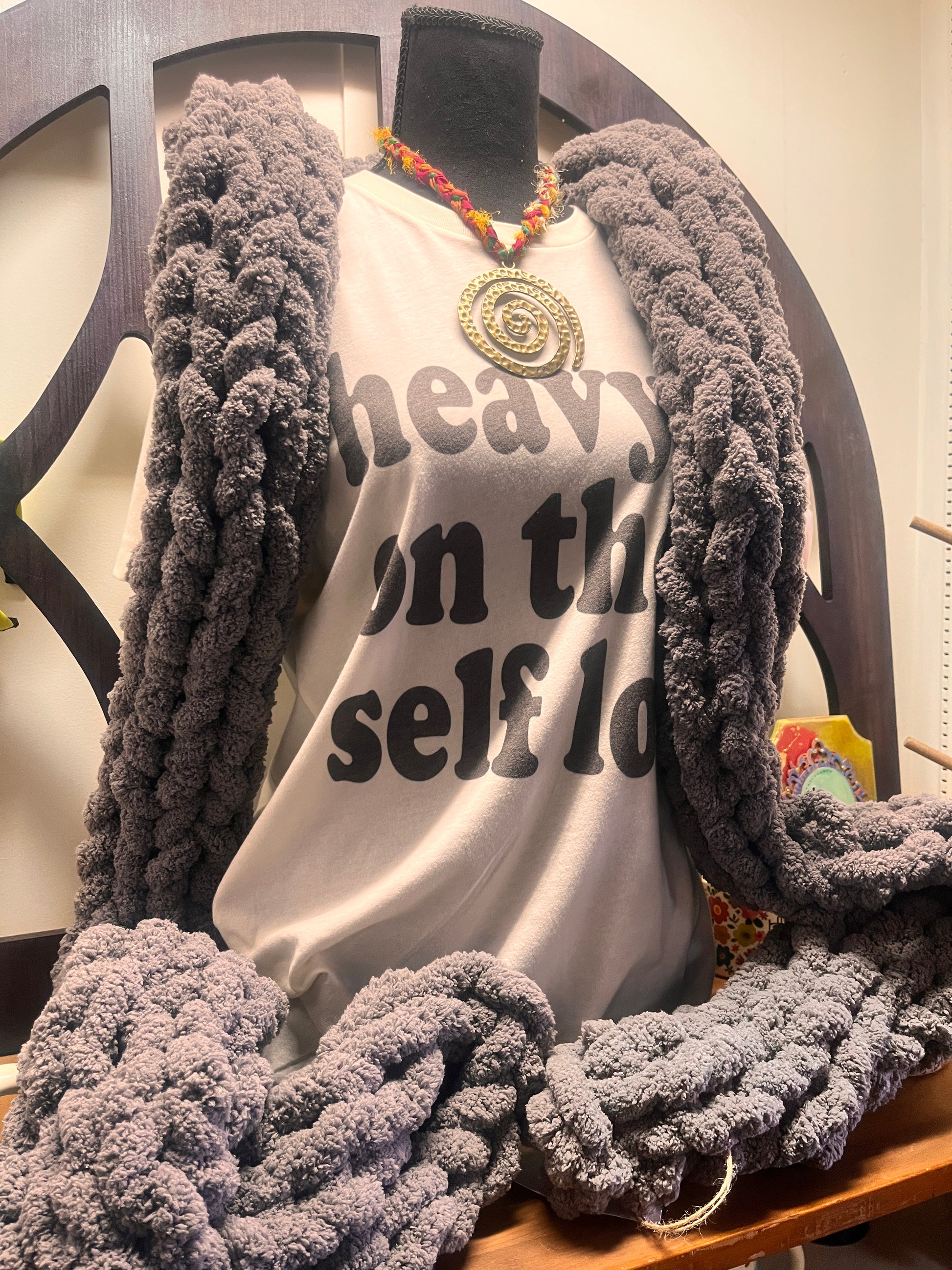 Artisan chunky knit blanket with oversized cozy yarn design