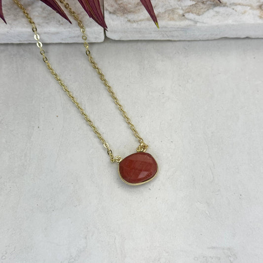Anju Jewelry - Gold Plated Necklace with Semi-Precious Stone - Red Jasper