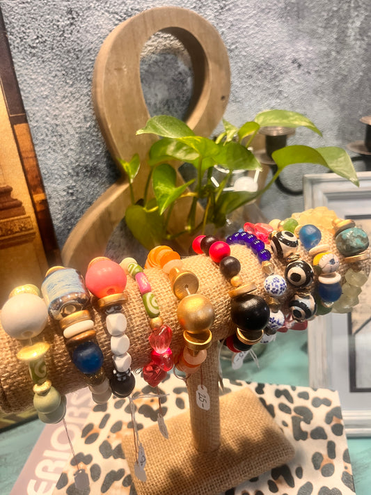 Handmade beaded bracelet with natural wood beads