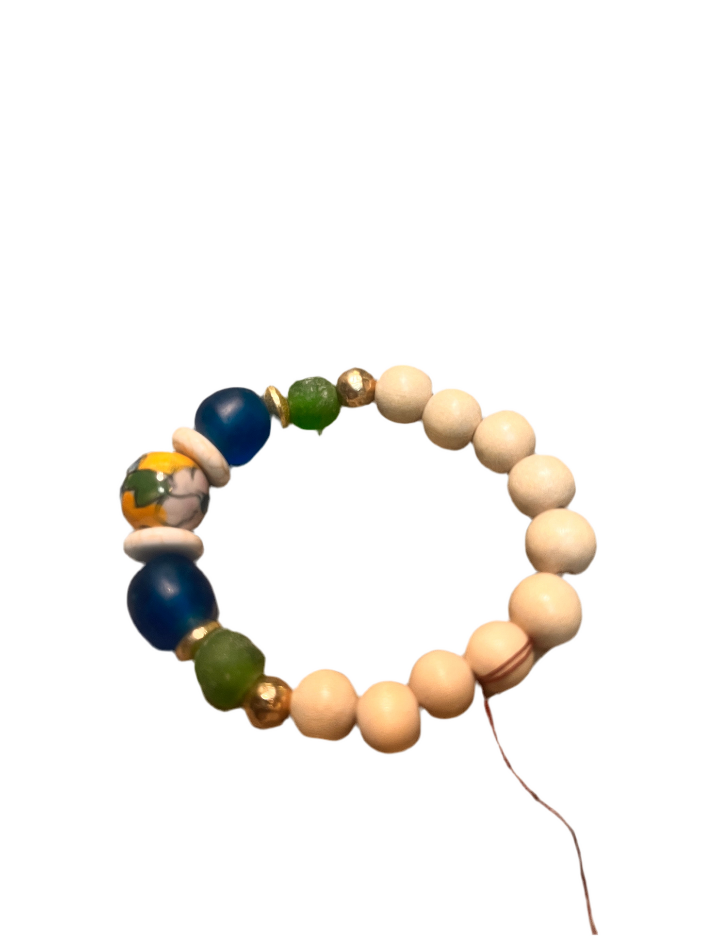 Handcrafted artisan bracelet with ceramic and wood beads