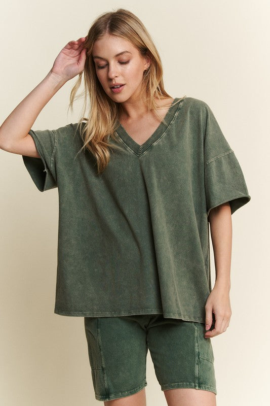 J.her mineral wash olive lounge set two piece relaxed fit