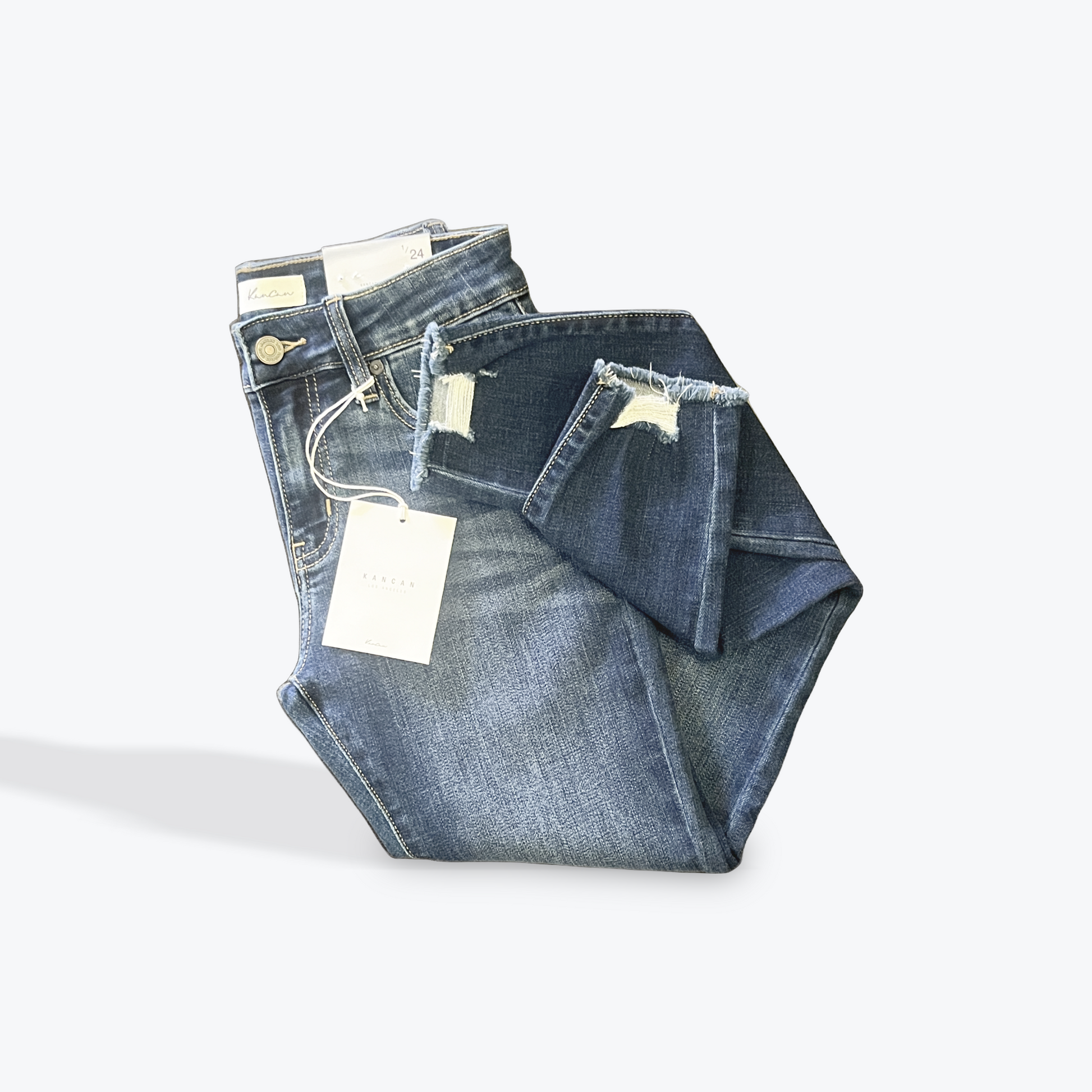 KanCan mid rise ankle skinny jeans with distressed hem