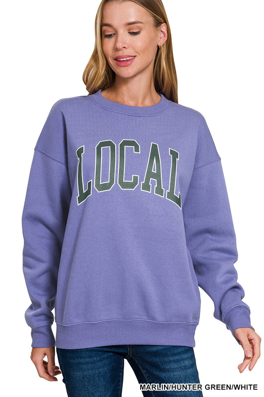 Local sweatshirt with minimalist graphic and cozy fleece lining