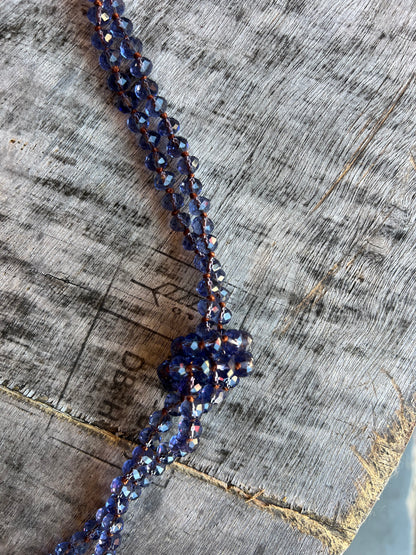 Purple beaded rope necklace with handmade design