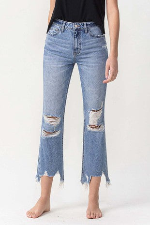 Lovervet high rise distressed straight jeans light wash