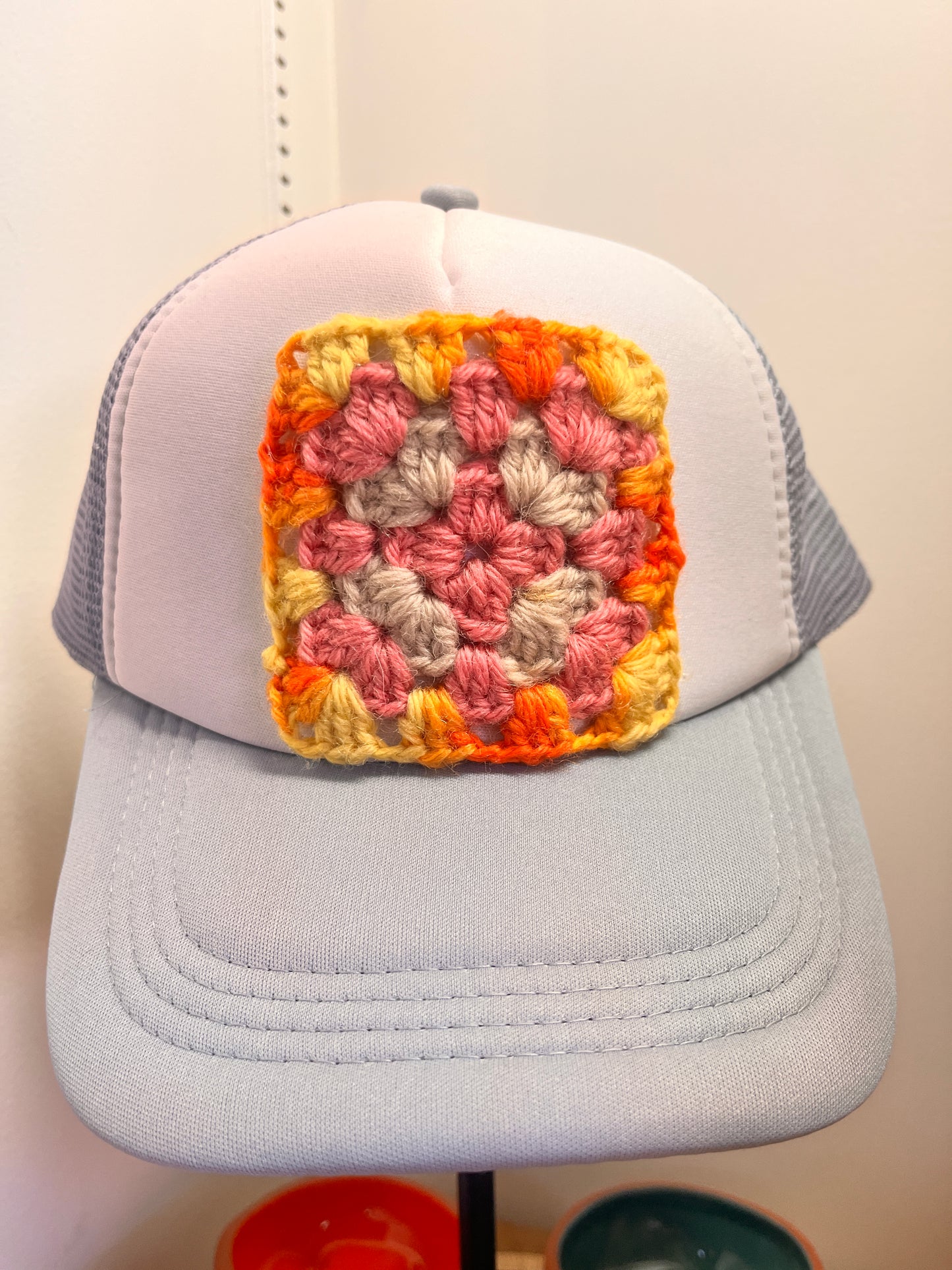 Mama Bird Nest crochet ball cap with unique handmade patch design