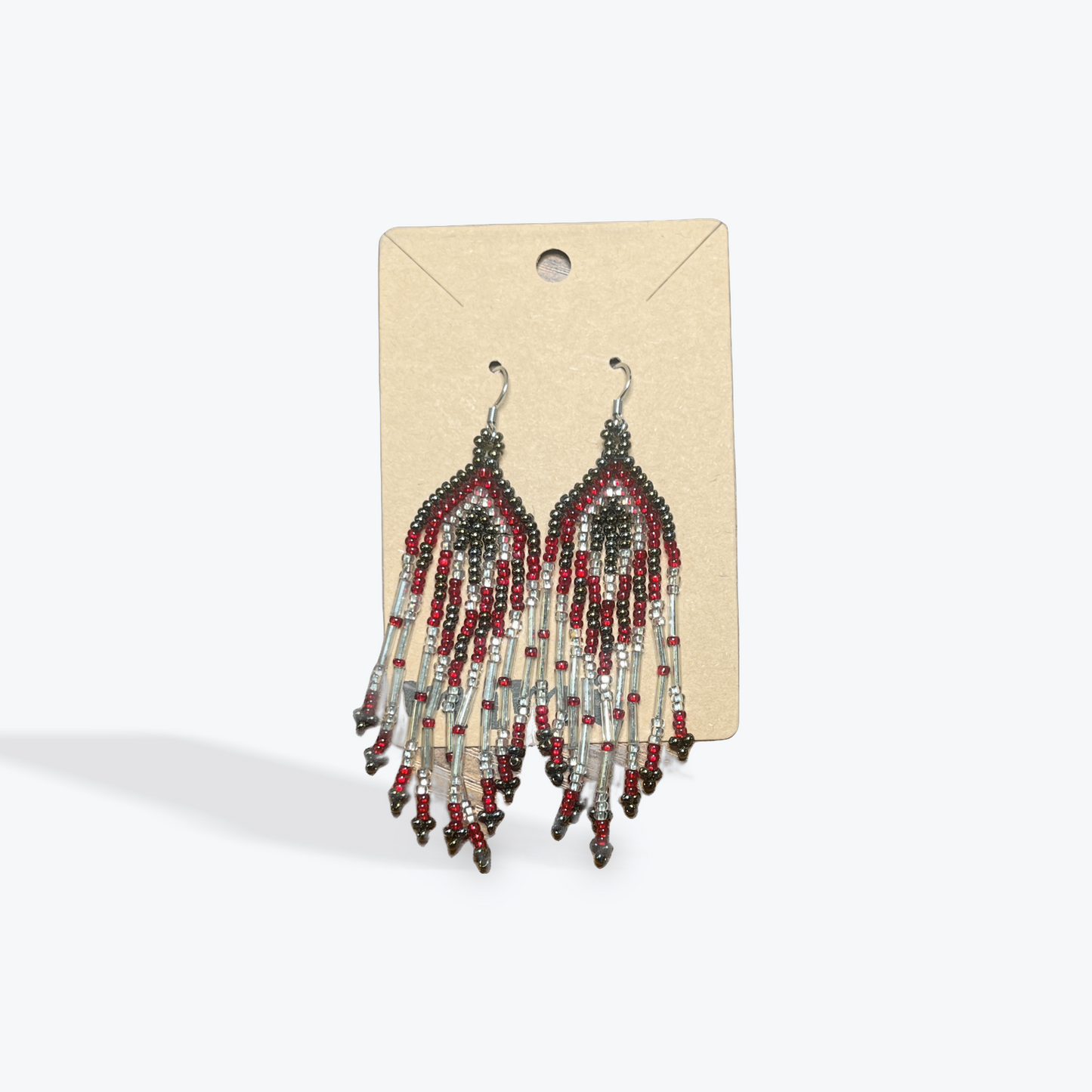 Boho style earrings with handmade fringe beadwork