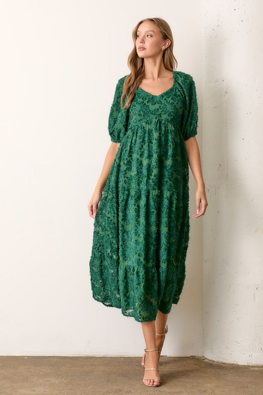 Polagram emerald green maxi dress with embossed texture