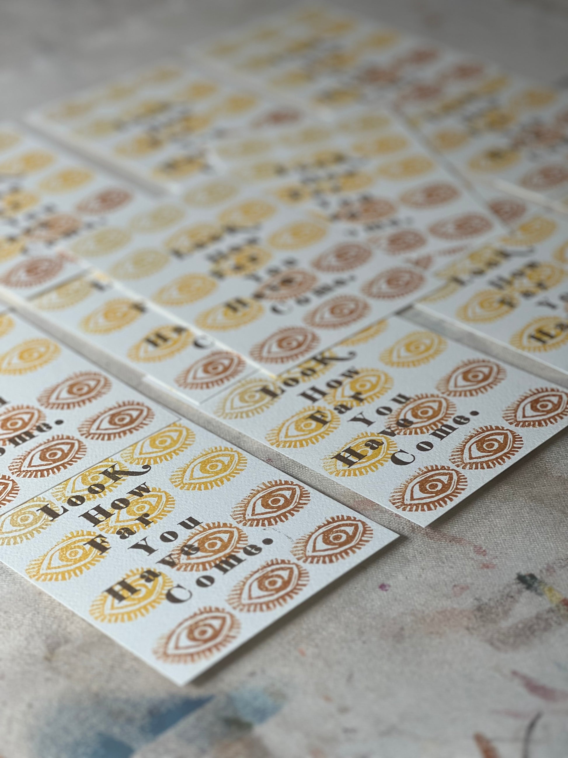 Handmade greeting card featuring unique monotype design