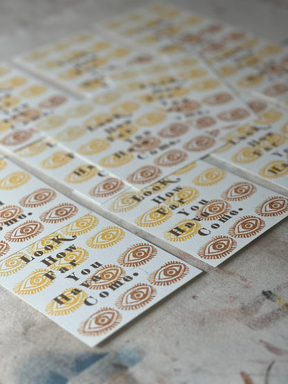 Handmade greeting card featuring unique monotype design