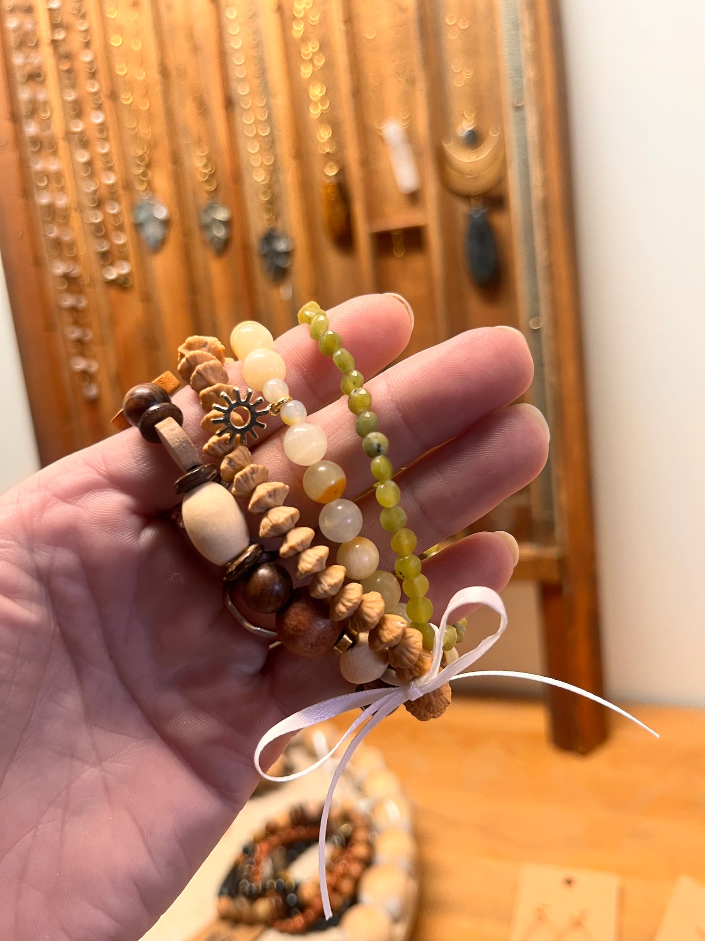 Coordinated bracelet pack featuring colorful handmade beads