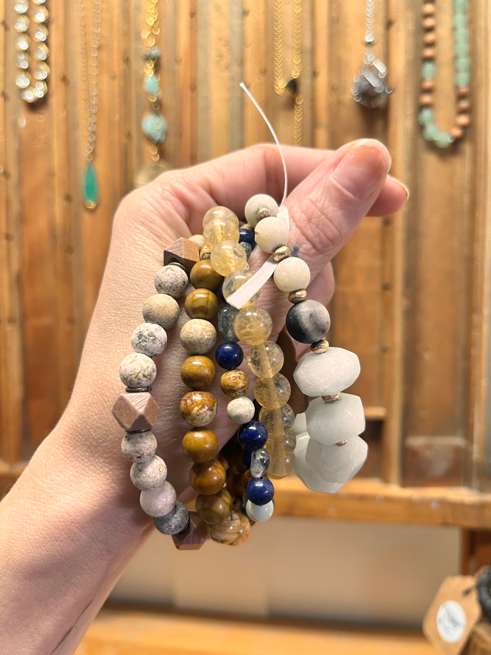 Artisan bracelet pack with mixed materials for stacking style