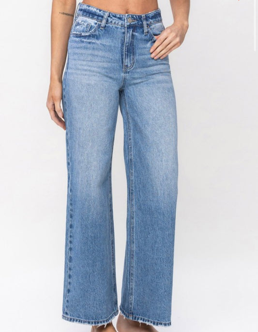 Vervet light wash bootcut high rise jeans front view