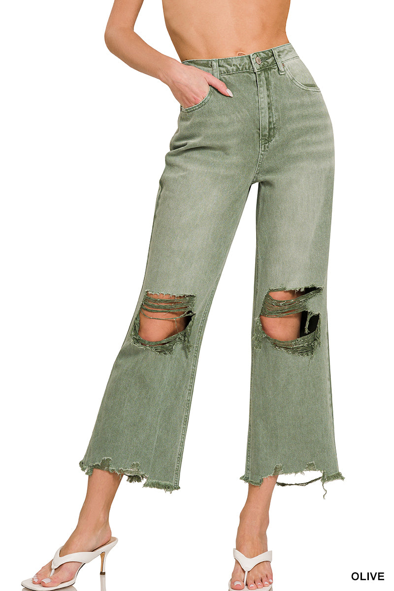 Zenana distressed crop jeans with ankle length cut